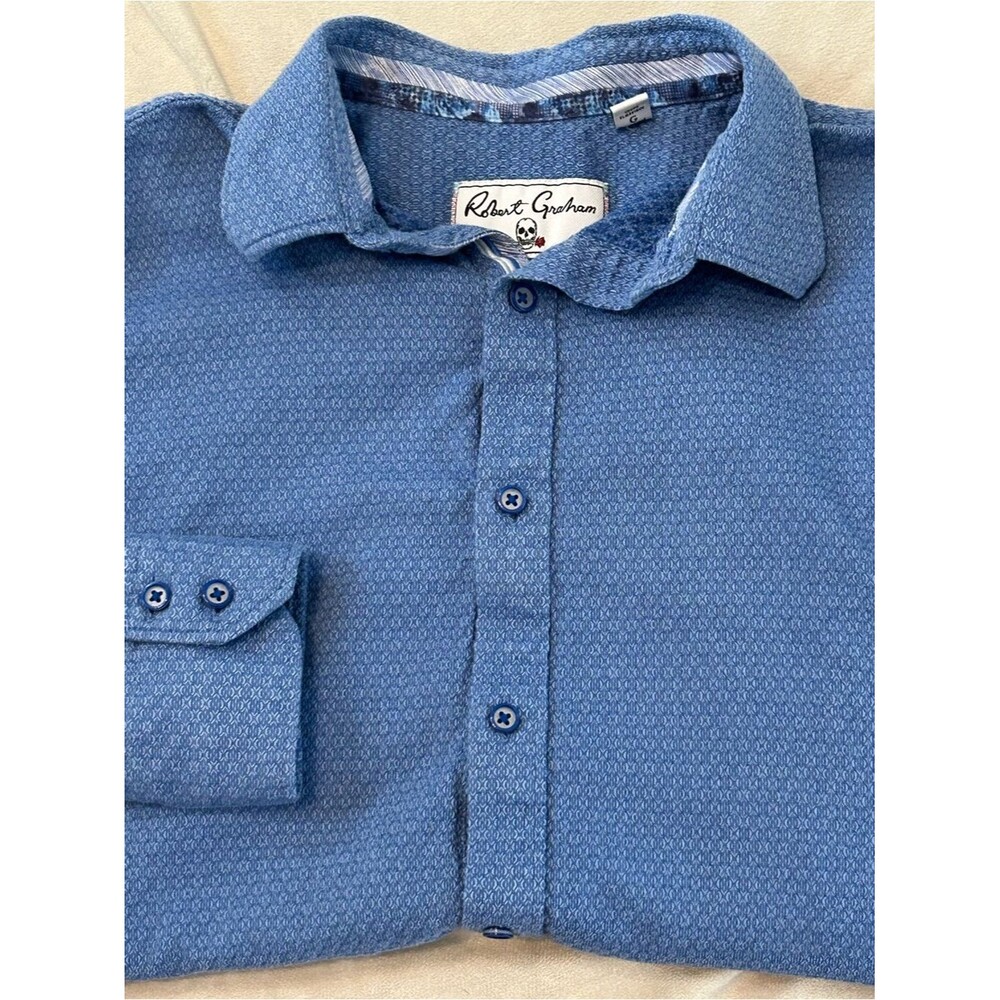 Robert Graham Shirt Mens Large L Blue Geometric Jacquard Long Sleeve Classic Fit